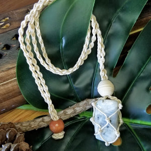 Macrame Crystal Necklace with Tumbled Stone - Natural