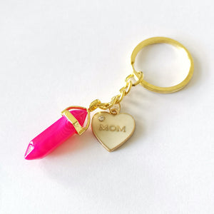 Personalised Crystal Point Key Chain - Pink Agate