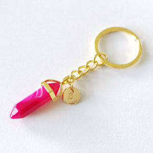 Personalised Crystal Point Key Chain - Pink Agate
