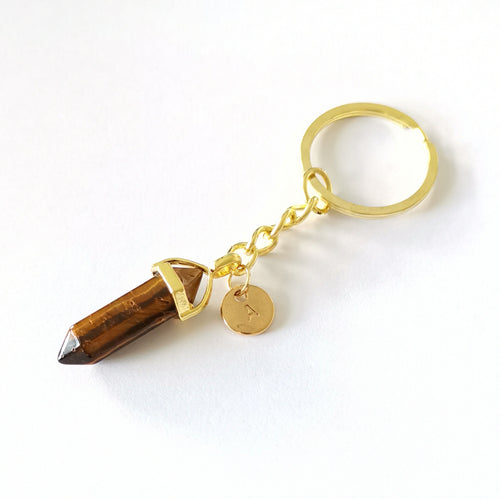Personalised Crystal Point Key Chain - Tigers Eye