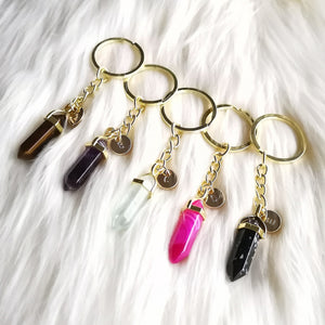 Personalised Crystal Point Key Chain - Snowflake Obsidian